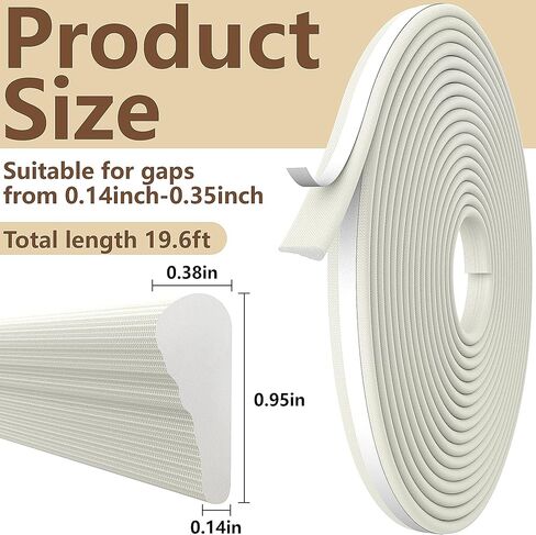 moonoom 235'' Wedge Weather Stripping Window Seal, Self Adhesive Window and Door Insulation Strips, Soundproof PU Foam Gap Sealer Tape for Window Doors Frame Drawer Filler (White) in Kuwait