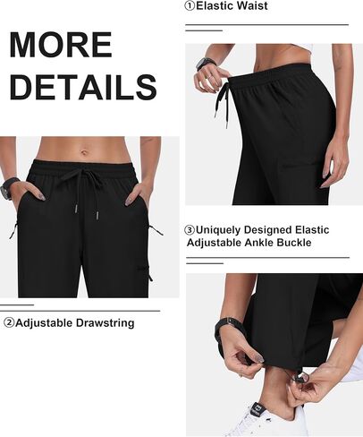 MoFiz Women's Hiking Cargo Pants Lightweight Joggers Elastic Waist Athletic Outdoor Sweatpants Casual Travel Pant with Pocket in Saudi Arabia