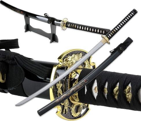 Traditional Japanese Handmade Sharp Katana Samurai Sword with Scabbard and Sword Stand in Saudi Arabia