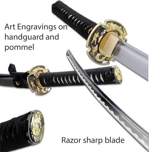 Traditional Japanese Handmade Sharp Katana Samurai Sword with Scabbard and Sword Stand in Saudi Arabia