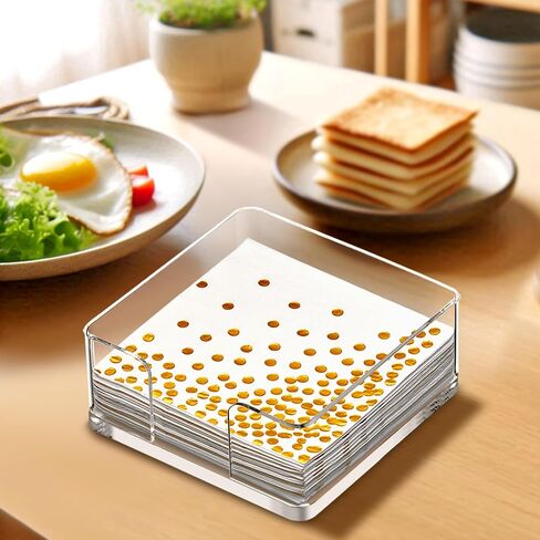 Amazing Abby Acrylic Luncheon Napkin Holder (6.5"x6.5"), Plastic Napkin Dispenser with Non-Slip Pads, Clear Napkin Stand, Great for Kitchen Counter, Dining Table, Bathroom Vanity, and More in Saudi Arabia
