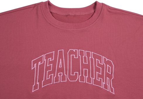 BANGELY Teacher Sweatshirt Women Oversized Retro Teach Crewneck Shirt Embroidery Teacher Life Pullover Long Sleeve Tops in Kuwait
