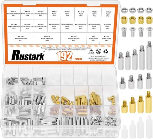 192Pcs 20 Sizes M4 Nickel Plated Brass Nylon Hex Male Female Spacers Standoffs Screws Nuts Assortment Kit Threaded Pillar Motherboard Standoffs and Screws for Circuit Board PCB Motherboard in Kuwait