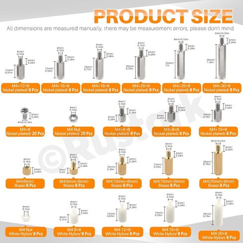 192Pcs 20 Sizes M4 Nickel Plated Brass Nylon Hex Male Female Spacers Standoffs Screws Nuts Assortment Kit Threaded Pillar Motherboard Standoffs and Screws for Circuit Board PCB Motherboard in Kuwait