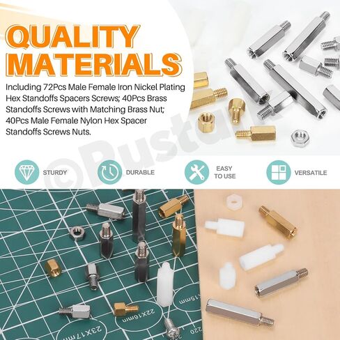 192Pcs 20 Sizes M4 Nickel Plated Brass Nylon Hex Male Female Spacers Standoffs Screws Nuts Assortment Kit Threaded Pillar Motherboard Standoffs and Screws for Circuit Board PCB Motherboard in Kuwait