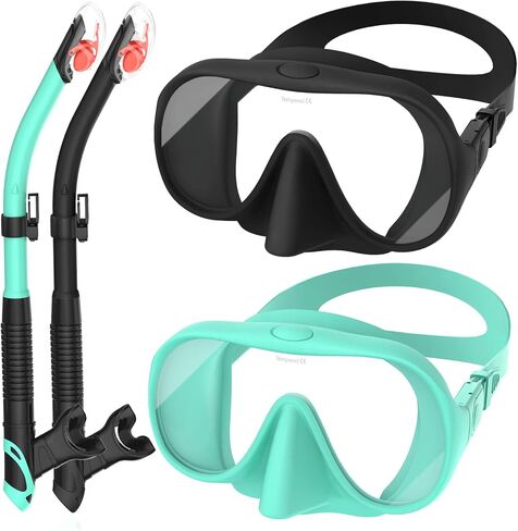 Dry Snorkel Set, Full Silicone Seal Scuba Diving Swim Mask,180° Clear View Snorkel Mask with Anti-Fog Coating Tempered Glass,Snorkeling Gear for Adults & Youth. in Saudi Arabia