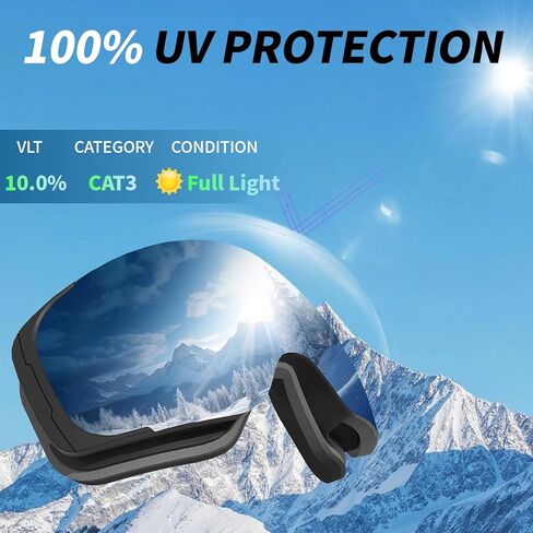 نظارات التزلج للرجال والنساء البالغين والشباب، نظارات OTG على الجليد مضادة للضباب، نظارات الثلج للحماية من الأشعة فوق البنفسجية رؤية واسعة in Kuwait