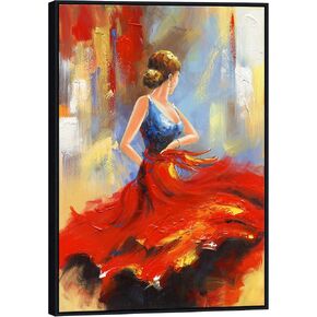Wieco Art Flying Skirt Abstract Dancing People Oil Paintings on Canvas Wall Art work for Living Room Bedroom Home Decorations Wall Decor Large Modern Stretched and Framed Red Girl Dancer Artwork 24x36 in Kuwait