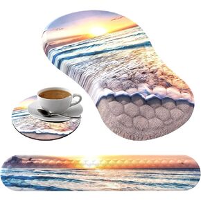Mouse Pad Wrist Support,Ergonomic Mouse Pad with Wrist Rest,Computer Mouse Pads Pain Relief Keyboard Wrist Rest with Coaster Set,Non-Slip Computer Gel Mouse Pad for Desk Laptop Office-Beach Sunset