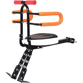 Front Mounted Child Bike Seats, Foldable Baby Kids' Bicycle Carrier with Guardrail and Pedal for Mountain Bikes, Hybrid Bikes, Fitness Bikes