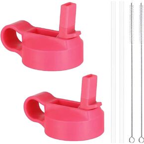 Wide Mouth Straw Lids Compatible with Most Sports Water Bottles, 2 Lids 2 Long Straws 2 Brushes in 1 Value Pack.(Black x2)