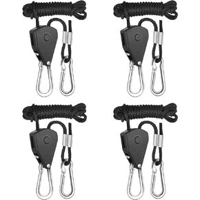 HealSmart 2Pcs 1/8" Kayak Tie Downs Rope Canoe Bow and Stern Tie Down Straps Adjustable Heavy Duty Cargo Ratchet Pulley Rope Hanger, Black