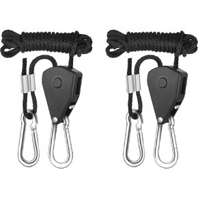 HealSmart 2Pcs 1/8" Kayak Tie Downs Rope Canoe Bow and Stern Tie Down Straps Adjustable Heavy Duty Cargo Ratchet Pulley Rope Hanger, Black