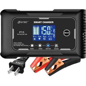 lifepo4 charger 15-Amp Fully-Automatic Smart Charger,12V and 24V Battery Charger,12V/15A 24V/10A Lead-Acid(AGM/Gel/SLA)/Lithium lron LiFePO4 Trickle Charger,Pulse Repair Car Battery Charger,Deep cycle