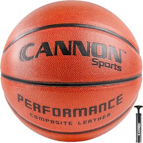 Cannon Sports Official Size Basketball, Leather Composite, Indoor and Outdoor Play with Ball Pump