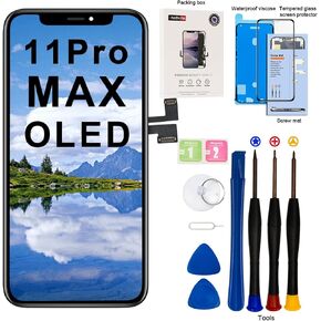 EFAITHFIX لهاتف iPhone 11 Pro Max استبدال شاشة OLED 6.5 بوصة [ليست LCD] شاشة عرض ثلاثية الأبعاد تعمل باللمس محول رقمي مع طقم إصلاح واقي شاشة لاصق مقاوم للماء للطراز A2161، A2220، A2218