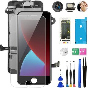 لاستبدال شاشة iPhone 7 Plus باللون الأسود، Mobkitfp 5.5 بوصة محول رقمي لشاشة LCD كاملة مع كاميرا أمامية + سماعة أذن + أجهزة استشعار + ختم مقاوم للماء + أدوات إصلاح + فيلم مقسى لـ A1784، A1785، A1661 (أسود)