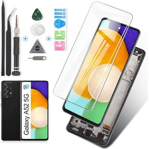 Screen for Samsung Galaxy A52 5G Screen Replacement for Samsung A52 5G A526U A526T A526V SM-A526A A526B A526U1 A526W LCD Display Touch Screen Digitizer Assembly with Kit(with Frame)