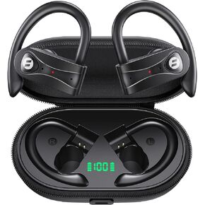 سماعات رأس بلوتوث بخاصية إلغاء الضوضاء و4 ميكروفونات ومكالمات واضحة ووقت تشغيل يصل إلى 120 ساعة وصوت جهير ستيريو وحقيبة شحن لاسلكية فوق الأذن وسماعات عرض رقمية LED مع خطافات أذن للرياضة والجري والتمرين في صالة الألعاب الرياضية in Kuwait