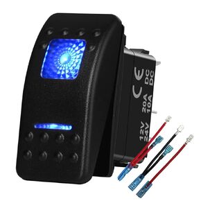 مفتاح هزاز مؤقت LED أزرق مضيء (ON)-Off SPST للسيارة البحرية والقوارب والحافلات RZR، مع مجموعة سلك توصيل معزز