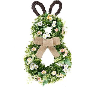Sggvecsy 24 Inch Easter Bunny Wreath Spring Wreath Bunny Shaped Artificial Flower Wreath with Greenery Colorful Daisies Bow Knot for Front Door Easter Summer Farmhouse Holiday Wall Home Window Decor
