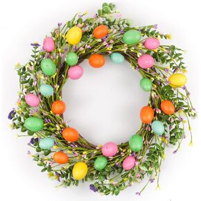 Easter Wreath, 20" Easter Colorful Eggs and Flowers Door Wreath, Easter Wreaths for Front Door Easter Decorations for The Home Party, Farmhouse Spring Easter Décor for Wall, Easter Gifts