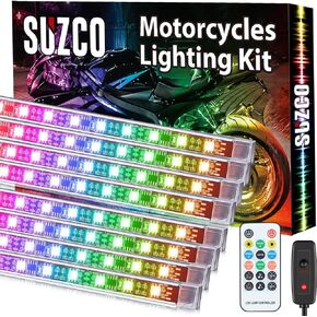 【Clear Stock】 8-Pack Motorcycle Chasings Dreamcolors LED Underglow Lighting Kit, Chasers Rain-Bows Atmosphere Neon Light Strip 12V Replacement