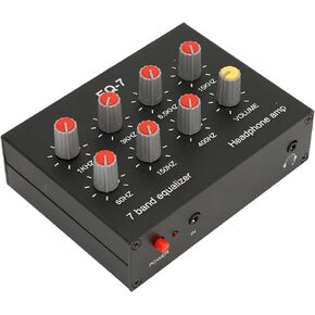 7 Band Sound Equalizer, 12dB High Bass Adjustment Dual Channel Digital Audio Equalizer with Front 3.5mm Auxiliary Input, EQ RCA Output Input