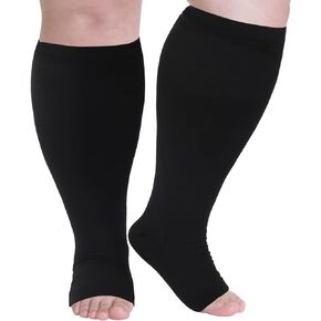 Toeless Compression Socks for Women Plus Size Compression Socks Wide Calf Men Open Toe Medias de Compresion para Mujer Support Circulation 20-30 mmHg Knee High Medical Pro Black Compression Socks 6XL