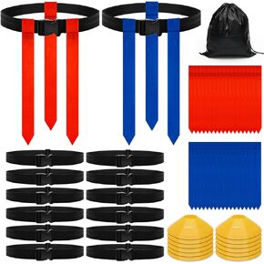 69PCS Flag Football Belts, Belts and Flags Kit with 42P Flags/ 14 Belts/ 12P Cones/Storage Bag for 14 Player Flag Football Set for Outdoor Sport Training