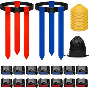 65P Flag Football Belts Set, Catcan 14 Player Adjustable Flag Football Set with 42 Flags Includes 12 Disc Cones and 1 Storage Bag for Youth, Adults, Players Outdoor Sports Training Competition Set