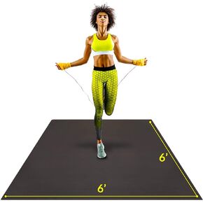 ActiveGear Large Exercise Mat 6 x 6 ft 7mm Thick Premium Square Workout Mat for Home Gym Flooring | Non-Slip Wide Rubber Mat for Fitness, Cardio, HIIT | Bonus Jump Rope and Storage Bag Included