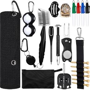 21 Pcs Golf Club Cleaning Kit Golf Accessories Golf Cleaning Brush, Towel, Groove Sharpener, Divot Repair Tool, Golf Ball Alignment Kit Portable Golf Brush Tool Kit for Men or Women in Kuwait