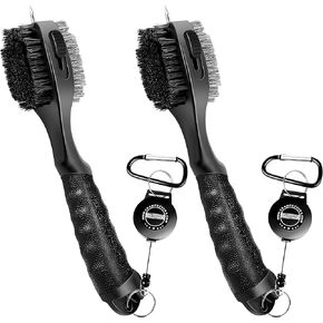 CHAMPKEY PRO Retractable Golf Club Brush | Oversized Brush Head with Soft Rubber Hand Grip & Retractable Groove Cleaner Golf Brush (Black 2 Pcs)