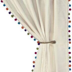 LORDTEX Multi Color Pom Pom Curtains for Kids Room - Thermal Insulated Curtains Noise Reducing Light Blocking Rod Pocket Window Drapes for Boys and Girls Bedroom, 52x54 inch, Blush, Set of 2 Panels