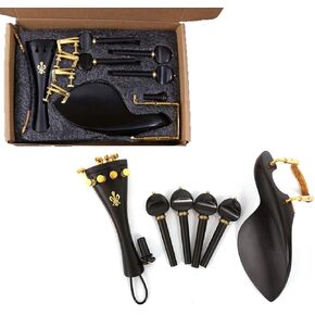 Yinfente 4/4 Violin kit Full Size Violin Accessories Peg Tailpiece Fine Tuner Chin Rest Clamp End pin Ebony wood (4/4)