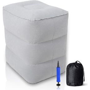 Pack of 2 Inflatable Foot Rest for Air Travel - Adjustable Three Layers Travel Airplane Foot Rest with Hand Pump - Adjustable Inflatable Toddler Airplane Bed, Footrest Pillow (Lightgrey)