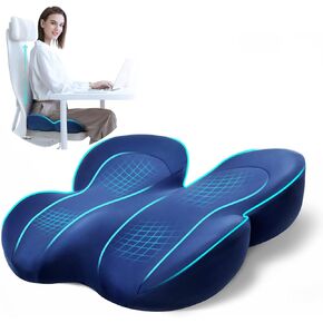 Seat Cushion for Office Chair, Non-Slip Chair Seat Cushions for Tailbone Pain, Lower Back Sciatica Pain Relief, Memory Foam Coccyx Cushion Butt Pillow for Office Chair, Car, Wheelchair (Dark Blue)
