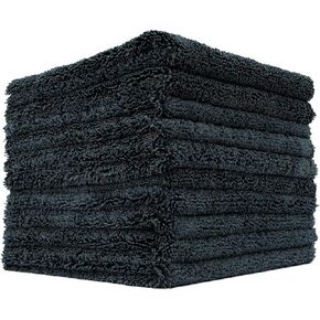 The Rag Company - Creature Edgeless Auto Detailing Towels (10-Pack) Professional 70/30 Blend, Dual-Pile Plush Microfiber, Buffing & Polishing, 420gsm, 16in x 16in, Black