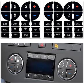 2 PCS Rear Radio Volume Control Knob with AC Dash Button Sticker, AC Panel Decals and Radio Button Repair Kit, Car Accessories Fix Ruined Faded Compatible with 22912547