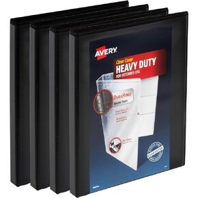 Avery Heavy-Duty View 3 Ring Binders, 0.5" One Touch Slant Rings, 4 Black Binders (79708)