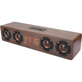 PUSOKEI LED Clock Display Bluetooth Speaker, Long LED Digital Time Display Wooden Strip Bluetooth Bass Speaker Support FM Function/3.5mm Audio Input/TF Card/Alarm Setting