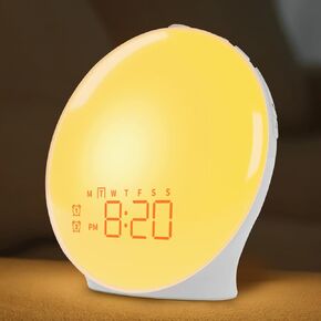 ضوء الاستيقاظ الذكي مع محاكاة شروق الشمس/غروب الشمس، 18 لونًا كاملاً للشاشة، منبه مزدوج، 7 ساعة صوتية طبيعية، راديو FM بجانب السرير، مصباح ليلي، هدية مثالية للأطفال in Kuwait