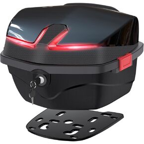 حافظة علوية للدراجات النارية سعة 35 لتر، صندوق خلفي للدراجة النارية، حامل تخزين الأمتعة، حافظة بلاستيكية مع مسند ظهر ناعم، تركيب عالمي لأمتعة الخوذة، صندوق علوي مقاوم للماء للدراجات النارية - أبيض in Kuwait