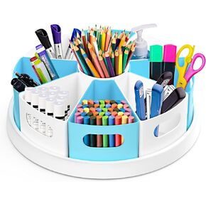 MeCids 360°Rotating Desk Organizers Homeschool Office Organization and Storage Art Supplies Organizers– 12" Lazy Susan Style Caddy with Removable Bins, for Home Offices, School Supplies Classroom Use
