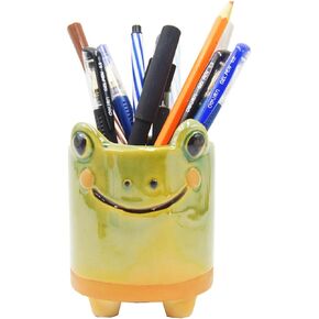 Ceramic Frog Pencil Holder Frog Pencil Holder for Desk Accessories Decoration Succulent Plant Pot Office School Ideal Gifts for Women, Mom or Birthdays