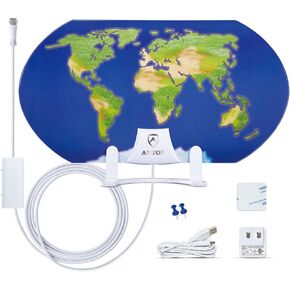Antop World Map at-122B Indoor HDTV Antenna | Smartpass Amplified
