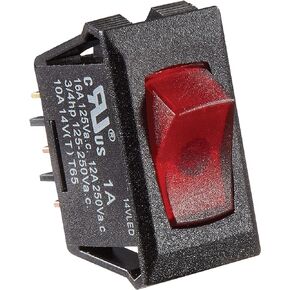 RV Designer S247, Rocker Switch, 10 Amp, Illuminated On / Off, SPST, Black w/ Red, DC Electrical