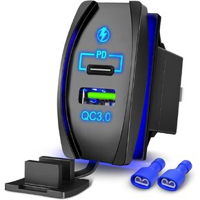 Nilight Dual USB Charger 4.2A Rocker Switch Style USB Charger 12V/24V Fast Charge Socket Waterproof Quick Charger for Cars Boats Trucks RVs, 2 Years Warranty, Blue