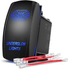 Nilight Underglow Lights Rocker Switch Led Light Bar Switch 5Pin Laser On Off SPST switches 20A/12V 10A/24V Switch Blue with Jumper Wires Set for Cars Trucks RVs,2 Years Warranty